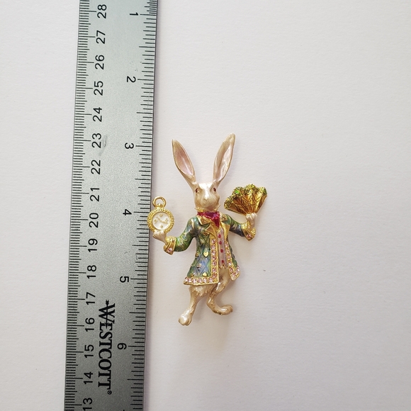 Kirks Folly White Rabbit Alice in Wonderland Enamel & Rhinestone Brooch - Picture 4 of 10